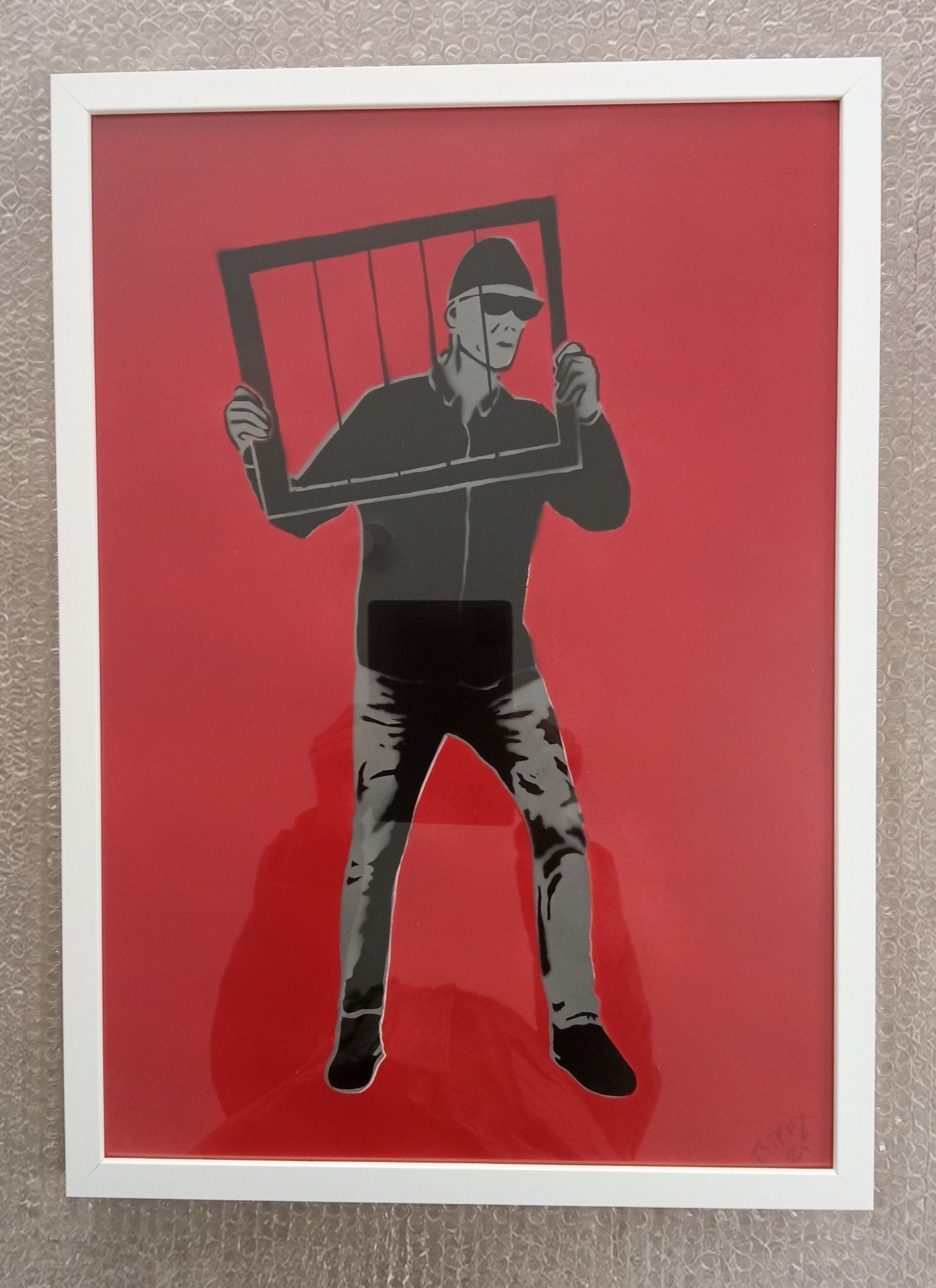 An original one-off piece of stencil artwork and a spray can used. By biffx the street artist. Artwork called Set Your Self Free. The street artist doesn't want to sell it on eBay ? The street artist may have it for somebody else, who knows ? The artist is so elusive and works under different art names. ( Matt black is hard to find ) But this time, I will buy you a coffee if you're in Warrington again. Same location.