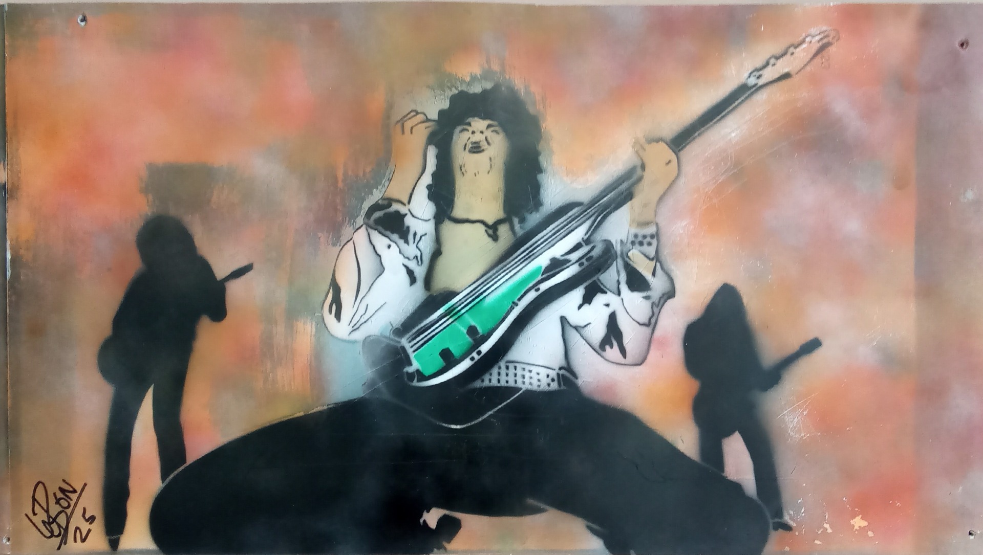 Called Rock Gods original one-off handmade street stencil artwork on recycled PVC panel.